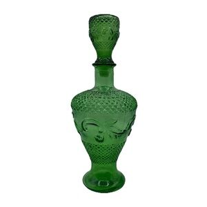 Vintage Green Genie Pressed Glass Decanter With Stopper Taiwan 10.5” MCM